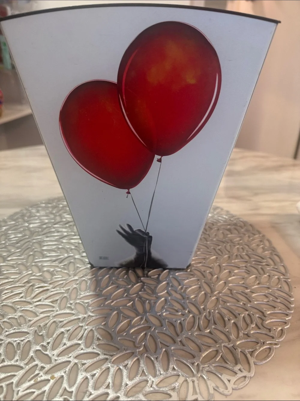 Red Balloon Popcorn Box Party Favor with Hand Graphic